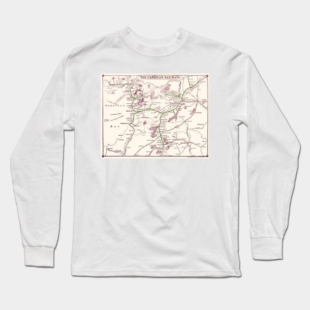 Vintage Cambrian Railways Map Long Sleeve T-Shirt by Random Railways